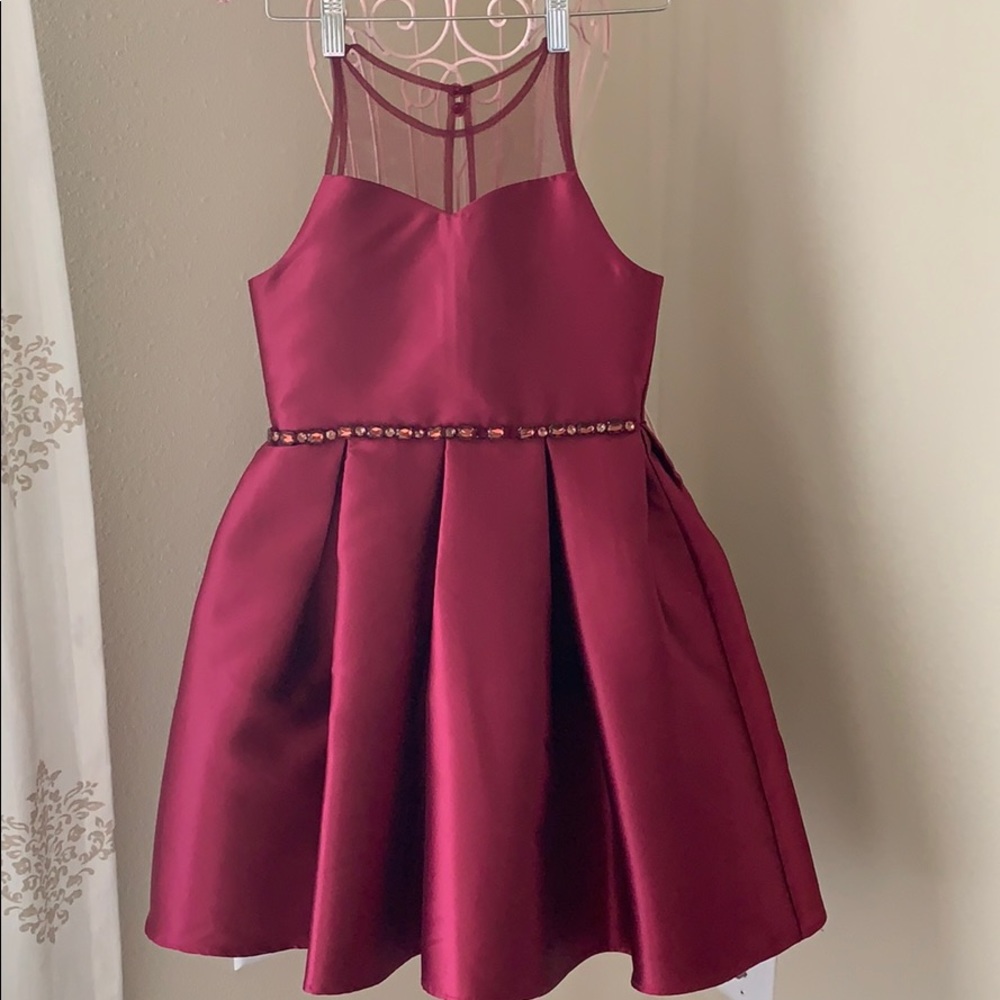 Rare Editions burgundy dress with rhinestones
